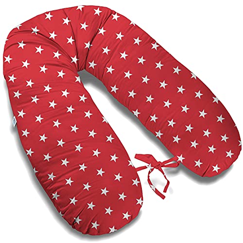 170cm Groß XXL Stillkissen Schwangerschaftskissen Lagerungskissen Seitenschläferkissen mit abnehmbarem Bezug ekmTRADE (11 - Weißer Stern auf Rot 11 - Weißer Stern auf Rot, Kissen + Bezug) von ekm trade