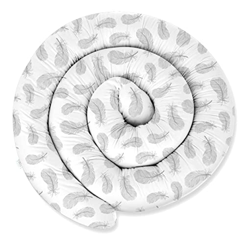 ekm trade XL 155 cm Bettschlange für Allergiker Bettkissen Stillkissen Bettrolle Zierkissen Bettumrandung Schlange Handmade 100% Baumwolle (19 – Weiß – Graue Federn, 155 cm) von ekm trade