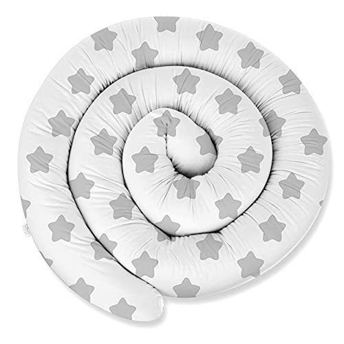 ekm trade XXL 300 cm Bettschlange für Allergiker Bettkissen Stillkissen Bettrolle Zierkissen Bettumrandung Schlange Handmade 100% Baumwolle (22 – Weiß – Grauer Stern, 300 cm) von ekm trade