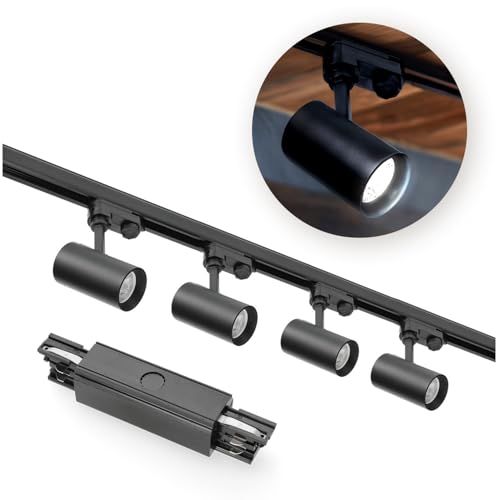 3-Phasen-Schienen-Set NEXTRACK - Schienensystem Komplett-Set 1m+1m Schiene, I ext., 4x Lampe, 2x Sockel SCHWARZ von ekobi