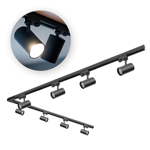 3-Phasen-Schienen-Set NEXTRACK - Schienensystem Komplett-Set 2m+2m Schiene Schalter 'L' 8x Lampe, 2x Stecker SCHWARZ von ekobi