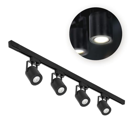 3-Phasen-Schienen-Set NEXTRACK - Schienensystem Komplett-Set 4x Spotlight auf GU10 + Schiene 1m Komplett Schwarz von ekobi