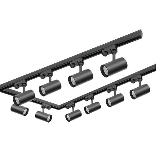 3-Phasen-Schienen-Set NEXTRACK - Schienensystem Komplett-Set mit 10x GU10 Lampe und 1m Schiene, 2x 2m Schiene, 2x L-Verbinder, Netzteil, Kappe (Schwarz, 1m+2x2m Schiene + Verbinder L) von ekobi