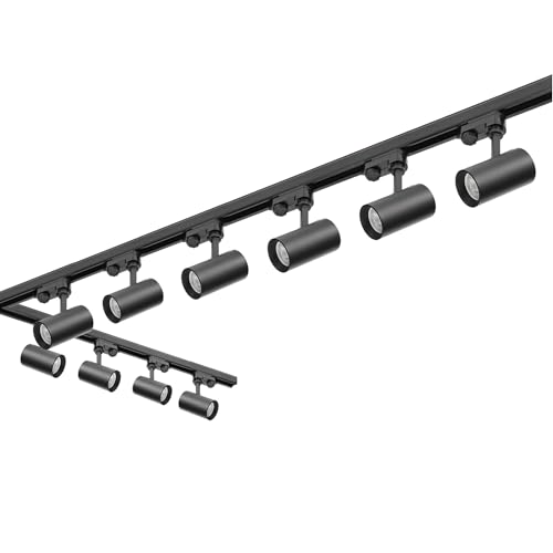 3-Phasen-Schienen-Set NEXTRACK - Schienensystem Komplett-Set mit 10x GU10 Lampe und 1m Schiene, 2x 2m Schiene, gerader Verbinder, L-Verbinder (Schwarz, 1m+2x2m Schiene + Verbinder L&I) von ekobi