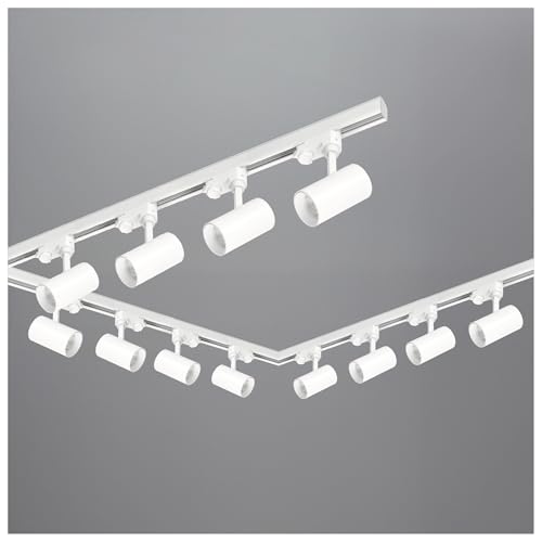 3-Phasen-Schienen-Set NEXTRACK - Schienensystem Komplett-Set mit 12x GU10 Lampe und 1m Schiene, 2x 2m Schiene, 2x L-Verbinder, Strom, Kappe (Weiß, 1m+2x2m Schiene + Verbinder L) von ekobi