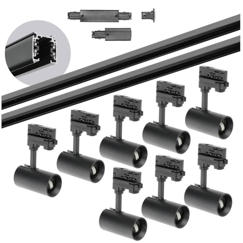 3-Phasen-Schienen-Set NEXTRACK - Schienensystem Komplett-Set mit 8x GU10 Spots und 2m+2m Schiene + Schalter 'I' extern (Schwarz, 2m+2m Schiene + Verbinder I) von ekobi