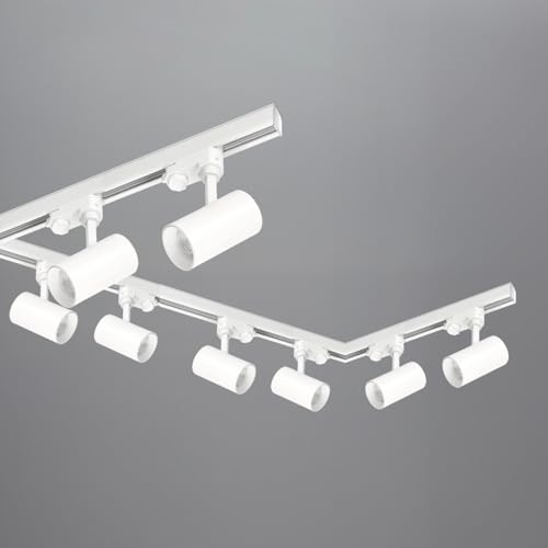 3-Phasen-Schienenset NEXTRACK - Schienensystem Komplett-Set 1m+1m+2m, 8x LampeGU10, Weiche L Stromversorgung + Kappe (Weiß, 2x1m+2m Schiene + Verbinder L) von ekobi