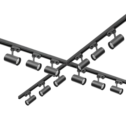 3-Phasen-Schienenset NEXTRACK - Schienensystem Komplett-Set mit 12x GU10 Lampe und 4x 1m Schiene, X-Verbinder, Strom, 3x Endkappe (Schwarz, 4x1m Schiene + Verbinder X) von ekobi