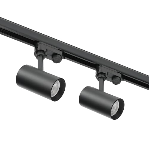 3-Phasen-Schienenset NEXTRACK - Schienensystem Komplett-Set mit 2x GU10 Lampe und Schiene, Stromversorgung + Kappe (Schwarz, Schiene 1 Meter) von ekobi