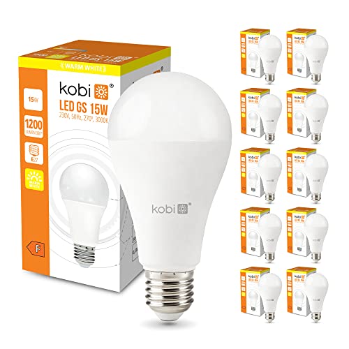 ekobi KOBI LED Birne E27 15W 3000K, 1200Lm Warmweiss Glühbirne LED Lampen, Energiesparlampe, Energiesparende, Leuchtmittel, Birnen Set 270 Grad Abstrahlwinkel, Nicht Dimmbar 10-er Pack von ekobi
