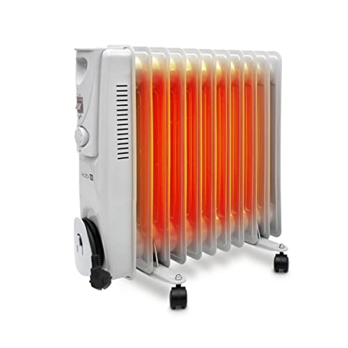 Energiesparend Ölheizkörper YUGO-11 2500W Elektroheizkörper für Innen, Mobil Eingebauter Thermostat Ölheizung, Ölradiator, Raumheizer, Heizung Elektroheizung Öl Radiator 1m Kabel Weiß von ekobi