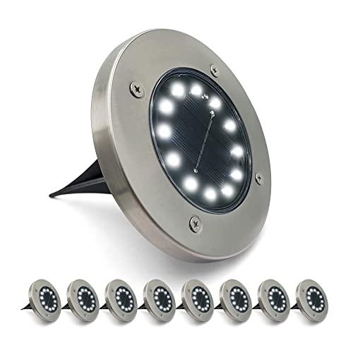 ekobi Kobi LED Gartenbeleuchtung Solar, Neutralweiss, Ø12 cm, Bodenleuchten Aussen, Solarleuchten Spots Außen, Wasserdicht, Wetterfest Gartenleuchten, Winterfest Solarlampe, Wegeleuchten 8-er Pack von ekobi