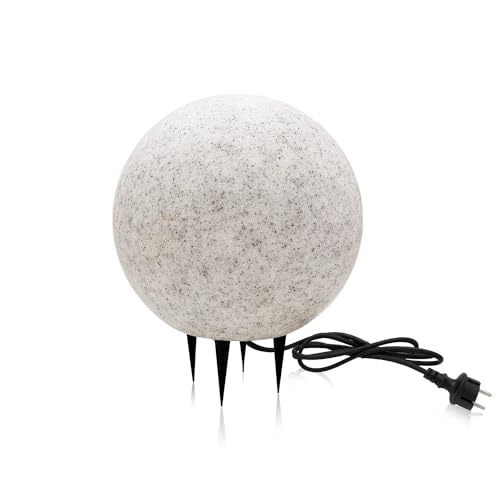 Stein Kugelleuchten Außen Wasserdicht und Winterfest IP65 Gartenlampe Aussen, IP65 Kabel 2m Garten Deko, Gartenleuchten mit Strom (ø28 cm (M)) von ekobi