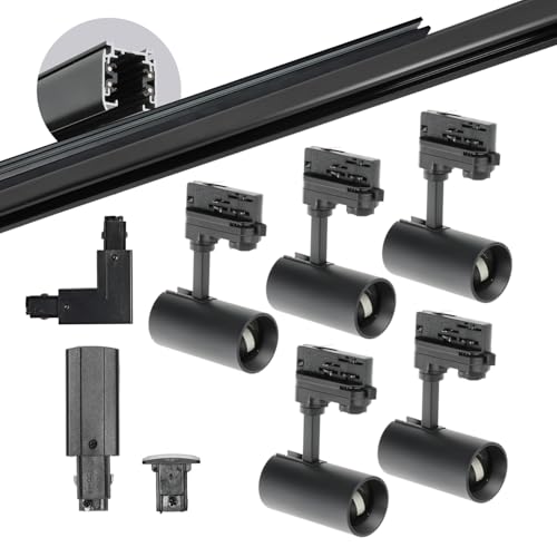 ekobi 3-Phasen-Schienen-Set NEXTRACK - Schienensystem Komplett-Set Schiene 1m+2m, 5x Lampe, L-Steckverbinder rechts schwarz von ekobi