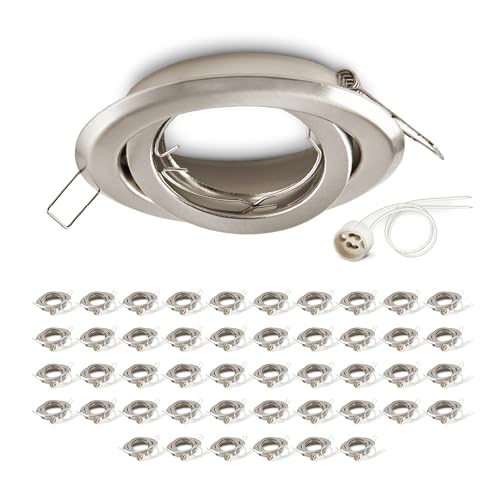 ekobi Einbaustrahler Flach OH15 Einbauleuchten Leuchten Dekorativer Ring Deckenstrahler IP20 LED Spotlight + Keramische Leuchte 46-pak (MATT CHROM) von ekobi