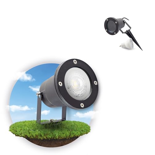 ekobi Gartenleuchten PORTO Gartenstrahler wasserdichte Außenlampe für Garten Außenbeleuchtung Außenstrahler + GU10 3W Glühbirne (Warmweiße Glühbirne, 1 Stück Gartenlampe + 1 Stück Glühbirne) von ekobi