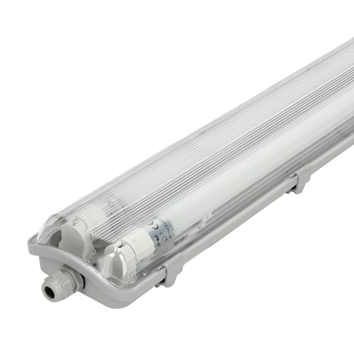 ekobi HERMETIC Set Hermetische Leuchte für LED T8 Leuchtstofflampen IP65 - Deckenstrahler Energiesparlampe mit 2x LED-Leuchtstofflampen 9W Neutralweiß 4000K 900lm (60 cm 2x9W) von ekobi