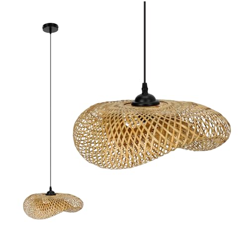ekobi Hängelampe Rattan-Pendelleuchte im Boho-Stil E27 Bambus Wohnzimmer Pendelleuchte Rattan Esstisch Esszimmer Lampe Hängeleuchte Farbe: Natur (BRUGIA S) von ekobi