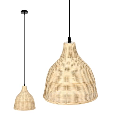 ekobi Hängelampe Rattan-Pendelleuchte im Boho-Stil E27 Bambus Wohnzimmer Pendelleuchte Rattan Esstisch Esszimmer Lampe Hängeleuchte Farbe: Natur (RENNES) von ekobi