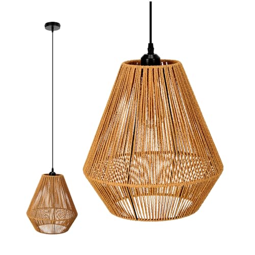 ekobi Hängelampe Rattan-Pendelleuchte im Boho-Stil E27 Bambus Wohnzimmer Pendelleuchte Rattan Esstisch Esszimmer Lampe Hängeleuchte Farbe: Natur (SIBU) von ekobi