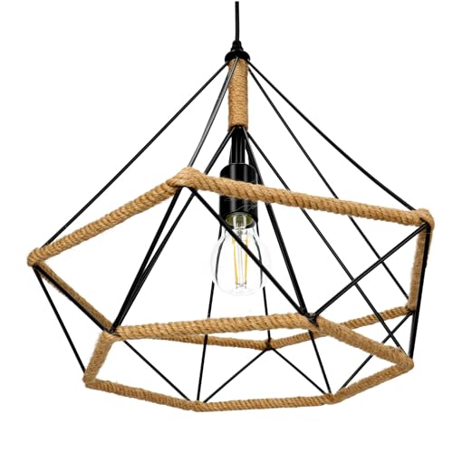 ekobi Hängelampe Rattan-Pendelleuchte im Boho-Stil E27 Bambus Wohnzimmer Pendelleuchte Rattan Esstisch Esszimmer Lampe Hängeleuchte Farbe: Natur (VIENNA) von ekobi