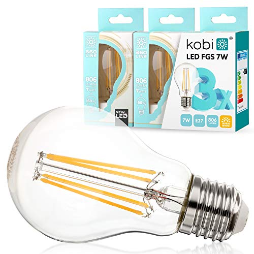 ekobi KOBI E27 LED Glühbirne 7W Warmweiss (Ersetzt 60W) 3000K 806Lm Abstrahlwinkel 360 Vintage Industrial Edison Energiesparende LED Lampe Energiesparlampe, Glühbirnen Set (3, Warmweiß) von ekobi