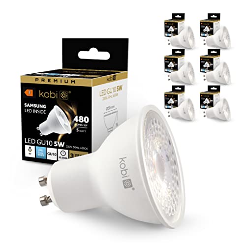 ekobi KOBI LED Glühbirne GU10 Kaltweiß 5W 6500K, 480Lm 230V Abstrahlwinkel 80 Grad Ersetzt Halogenlampen, Samsung Dioden Energiesparlampe Spot Strahler Leuchtmittel Einbauspot Birne 6-er Pack von ekobi