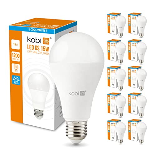 ekobi LED Birne E27 15W 6000K, 1200Lm Kaltweiss Glühbirne LED Lampen, Energiesparlampe, Energiesparende, Leuchtmittel, Birnen Set 270 Grad Abstrahlwinkel, Nicht Dimmbar 10-er Pack von ekobi