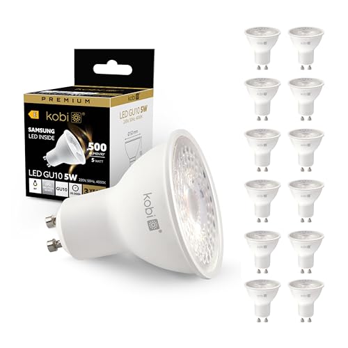ekobi LED Glühbirne GU10 PREMIUM 5W 230V Abstrahlwinkel 80 Grad Ersetzt Halogenlampen, Samsung Dioden Energiesparlampe Spot Strahler Lampe Leuchtmittel Einbauspot Birne (12, Neutralweiß 4000K) von ekobi