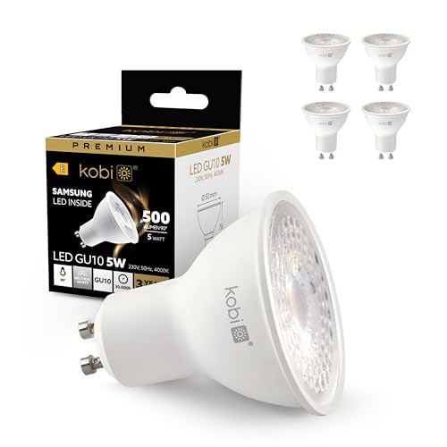 ekobi LED Glühbirne GU10 PREMIUM 5W 230V Abstrahlwinkel 80 Grad Ersetzt Halogenlampen, Samsung Dioden Energiesparlampe Spot Strahler Lampe Leuchtmittel Einbauspot Birne (4, Neutralweiß 4000K) von ekobi