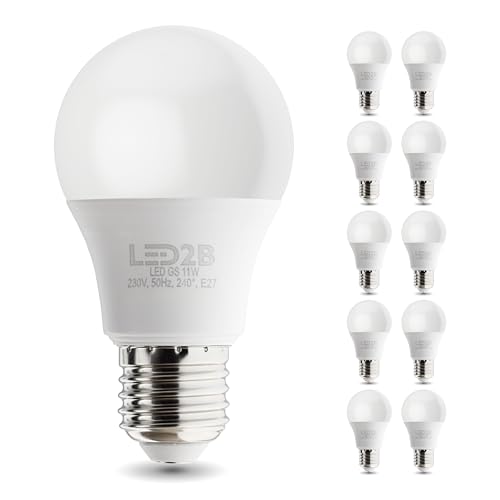ekobi LED Glühbirne LED2B E27-Sockel GS 11W 1050lm Birne, nicht dimmbar, Lichtverteilungswinkel: 270 Grad LED-Ersatz für eine Glühbirne 230 V 50Hz (Warmweiß (3000K), 10 Stück) von ekobi