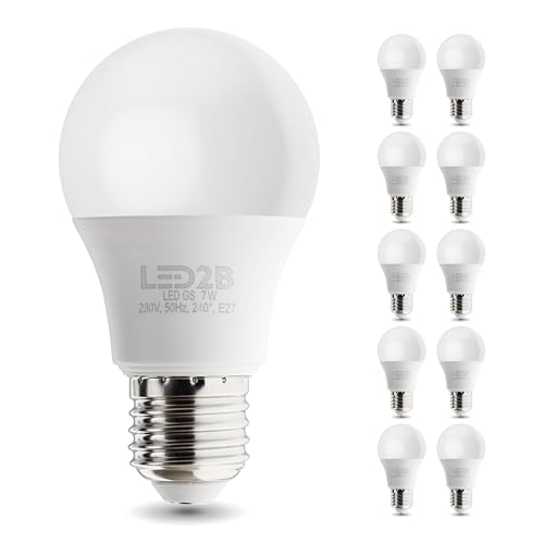 ekobi LED Glühbirne LED2B E27-Sockel GS 7W 600lm Birne, nicht dimmbar, Lichtverteilungswinkel: 270 Grad LED-Ersatz für eine Glühbirne 230 V 50Hz (Warmweiß (3000K), 10 Stück) von ekobi