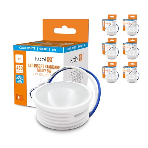 ekobi LED Insert Modul flach 450lm 230V 5W für Einbaustrahler MR16 Ersatz Ø 50mm Einbauleuchten Rahmen Leuchtmittel Abstrahlung für Standard Einbaustrahler 24mm (Kaltweiß 6000K, 6 Stück) von ekobi