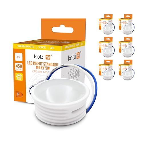 ekobi LED Insert Modul flach 450lm 230V 5W für Einbaustrahler MR16 Ersatz Ø 50mm Einbauleuchten Rahmen Leuchtmittel Abstrahlung für Standard Einbaustrahler 24mm (Warmweiß 3000K, 6 Stück) von ekobi