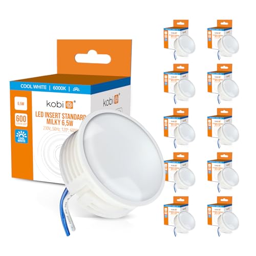 ekobi LED Insert Modul flach 600lm 230V 6,5W für Einbaustrahler MR16 Ersatz Ø 50mm Einbauleuchten Rahmen Leuchtmittel Abstrahlung für Standard Einbaustrahler 24m (10, Kaltweiß 6000K) von ekobi