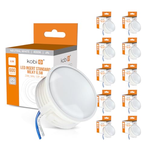 ekobi LED Insert Modul flach 600lm 230V 6,5W für Einbaustrahler MR16 Ersatz Ø 50mm Einbauleuchten Rahmen Leuchtmittel Abstrahlung für Standard Einbaustrahler 24m (10, Neutralweiß 4000K) von ekobi