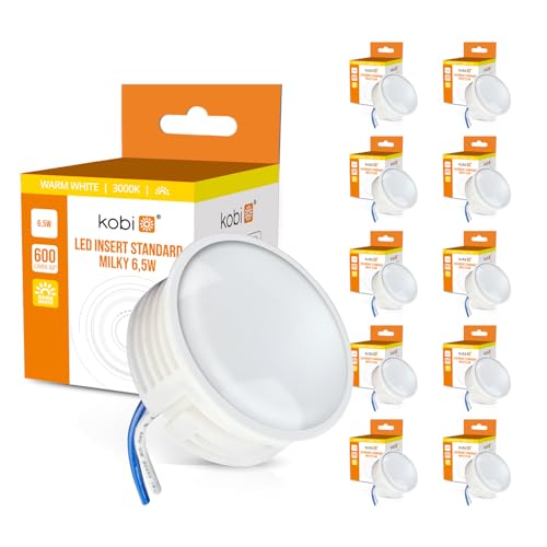 ekobi LED Insert Modul flach 600lm 230V 6,5W für Einbaustrahler MR16 Ersatz Ø 50mm Einbauleuchten Rahmen Leuchtmittel Abstrahlung für Standard Einbaustrahler 24m (10, Warmweiß 3000K) von ekobi