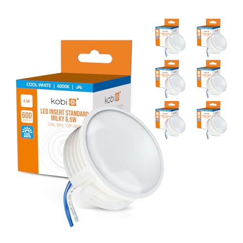 ekobi LED Insert Modul flach 600lm 230V 6,5W für Einbaustrahler MR16 Ersatz Ø 50mm Einbauleuchten Rahmen Leuchtmittel Abstrahlung für Standard Einbaustrahler 24m (6, Kaltweiß 6000K) von ekobi