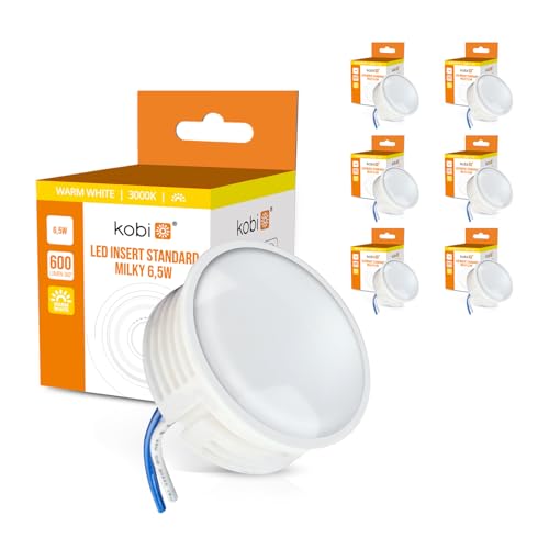 ekobi LED Insert Modul flach 600lm 230V 6,5W für Einbaustrahler MR16 Ersatz Ø 50mm Einbauleuchten Rahmen Leuchtmittel Abstrahlung für Standard Einbaustrahler 24m (6, Warmweiß 3000K) von ekobi