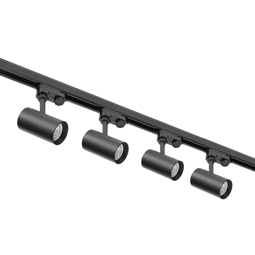 ekobi NEXTRACK - 3-Phasen-Schienenset mit 4x GU10 LED-Lampen und 2x 1m Schiene, gerader Verbinder, Netzteil + Kappe (Schwarz, 2 x Schiene 1 Meter gerade Verbindung) von ekobi