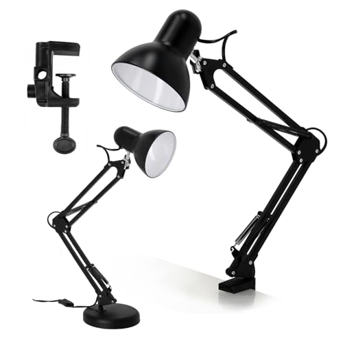 ekobi Schul-Schreibtischlampe AURIQ 2in1 1xE27 60W Verstellbar Metall Zwei Befestigungsmöglichkeiten (Schreibtischlampe - Schwarz) von ekobi