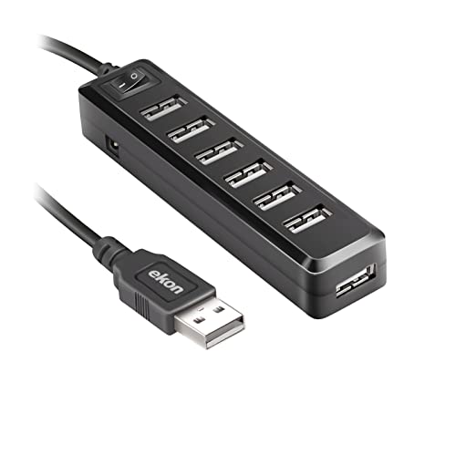 Ekon Multiport HUB, 7 USB-A Anschlüsse, USB-A Kabel, mit Schalter, für PC, Laptop, Maus, Ladekabel, Tastaturen, USB-Sticks Ekon Multiport HUB, 7 USB-A Anschlüsse, USB-A Kabel, mit Schalter, für PC, Laptop, Maus, Ladekabel, Tastaturen, USB-Sticks von ekon