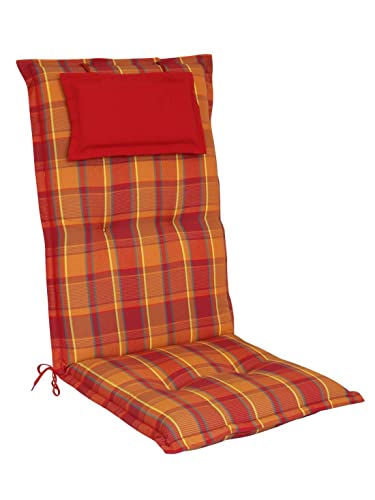 elGiga Hochlehner-Auflage 1-Stück Classic Rot Orange kariert 120 x 50 x 8 cm für Gartenstuhl, mit Kopfpolster, hochwertig, waschbar und pflegeleicht von elGiga Der Megastore im Internet!