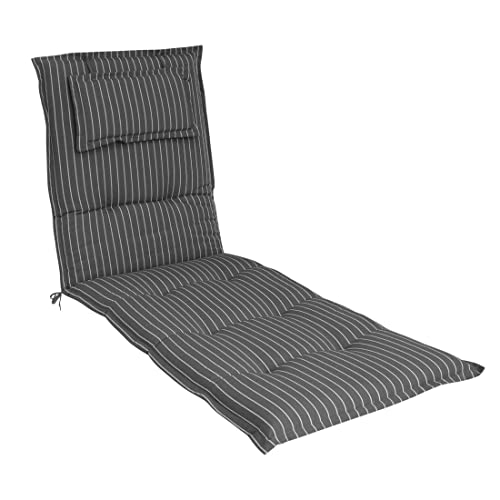 elGiga Liegenauflage 1-Stück Classic Grau Weiß gestreift 195 x 60 x 8 cm für Gartenliege, mit Kopfpolster, hochwertig, waschbar und pflegeleicht von elGiga Der Megastore im Internet!