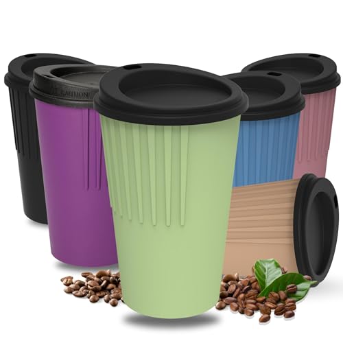 Kaffeebecher to go 300 ml - Becher mit Deckel & Riffel-Optik als Hitzeschutz - Trinkbecher BPA-frei - Made in Germany Travel Mug perfekt fürs Büro, Auto & Uni, Farbe:geselliges grün/schwarz von elasto PROMOTION FOR LIFE