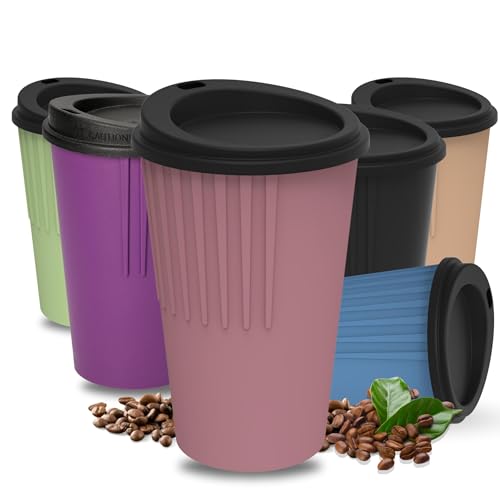 Kaffeebecher to go 300 ml - Becher mit Deckel & Riffel-Optik als Hitzeschutz - Trinkbecher BPA-frei - Made in Germany Travel Mug perfekt fürs Büro, Auto & Uni, Farbe:raffiniertes rot/schwarz von elasto PROMOTION FOR LIFE