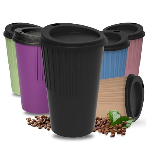 Kaffeebecher to go 300 ml - Becher mit Deckel & Riffel-Optik als Hitzeschutz - Trinkbecher BPA-frei - Made in Germany Travel Mug perfekt fürs Büro, Auto & Uni, Farbe:schwarz von elasto PROMOTION FOR LIFE