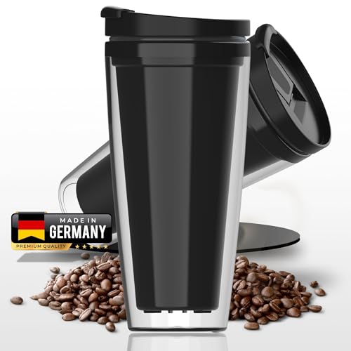 Kaffeebecher to go - Thermobecher auslaufsicher 350ml für Kaffee & Teeliebhaber - BPA-freier Doppelwandiger Isolierbecher mit Deckel - Travel Mug fürs Büro, Schule & Auto, Farbe:Transparent von elasto PROMOTION FOR LIFE