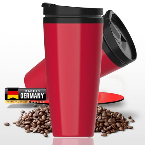 Kaffeebecher to go - Thermobecher auslaufsicher 350ml für Kaffee & Teeliebhaber - BPA-freier Doppelwandiger Isolierbecher mit Deckel - Travel Mug fürs Büro, Schule & Auto, Farbe:standard-rot von elasto PROMOTION FOR LIFE