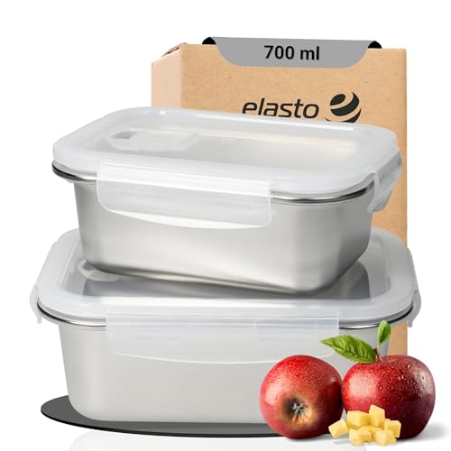 Lunchbox Erwachsene und Kinder 'Heat' mit 700 ml - BPA-freie Edelstahl Brotdose - Mikrowellengeeignet & spülmaschinengeeignet - auslaufischerer Behälter für Essen & Snacks, Farbe:silber/transparent von elasto PROMOTION FOR LIFE